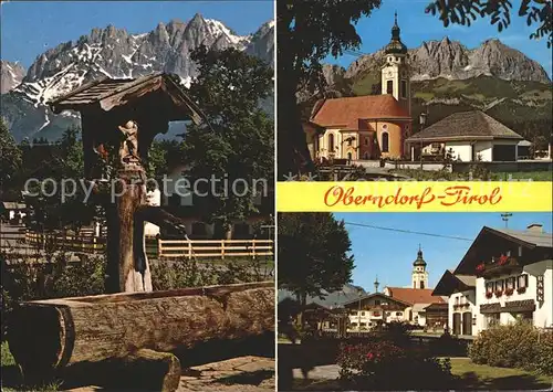 Oberndorf Tirol Wegekreuz Brunnentraenke Kirche Dorfpartie Wilder Kaiser Kat. Oberndorf in Tirol
