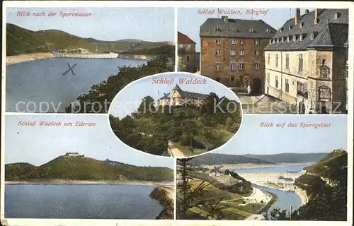 Waldeck Edersee Schloss Waldeck Burghof Sperrmauer  Kat. Edertal