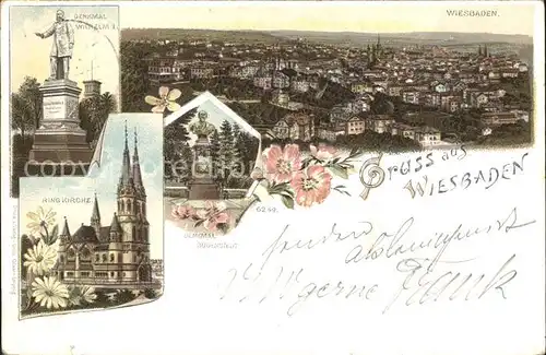 Wiesbaden mit Denkmal Wilhelm der Erste und Ringkirche Kat. Wiesbaden