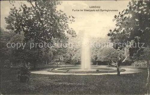 Landau Pfalz Partie im Westpark mit Springbrunnen Kat. Landau in der Pfalz