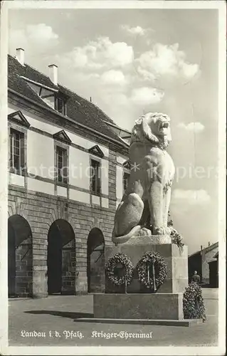 Landau Pfalz Krieger Ehrenmal Loewenskulptur Kat. Landau in der Pfalz