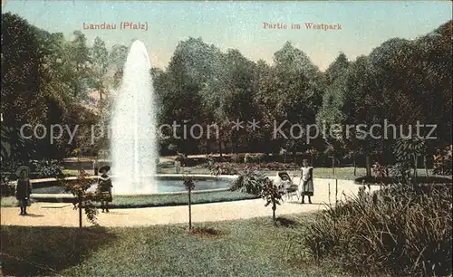 Landau Pfalz Partie im Westpark Springbrunnen Kat. Landau in der Pfalz