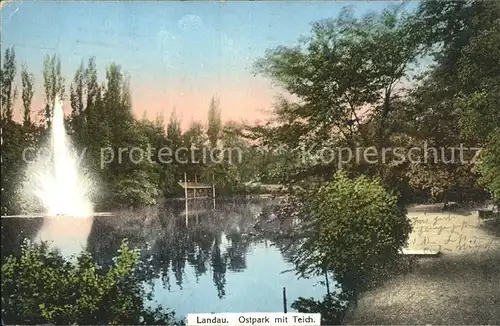 Landau Pfalz Ostpark mit Teich Fontaene Kat. Landau in der Pfalz