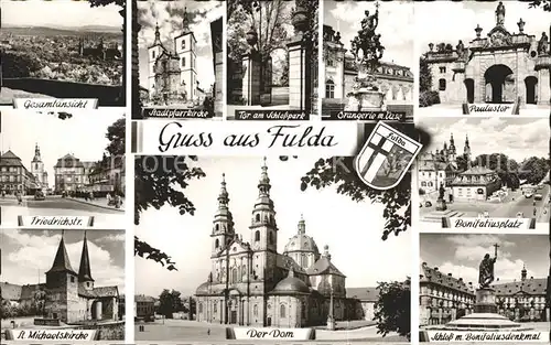 Fulda Friedrichstrasse Kirche Schloss Park Orangerie Tor Bonifatiusplatz Denkmal Dom Bromsilber Kat. Fulda