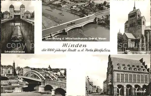 Minden Westfalen 1000jaehrige Stadt an der Porta Westfalica Schleuse Mittellandkanal Dom Rathaus Weserbruecke Kat. Minden