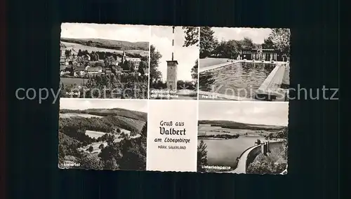 Valbert Panorama Listertal Listertalsperre Staudamm Freibad Kolbturm Nordhelle Ebbegebirge Kat. Meinerzhagen