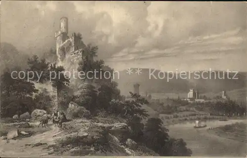 Neckarsteinach Burg Koenigkarte Nr 4366 nach einem Bilde von Th. Verhas Kuenstlerkarte Kat. Neckarsteinach