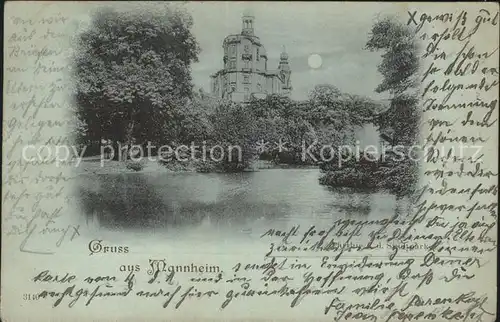 Mannheim Partie im Stadtpark Schloss im Mondschein Kat. Mannheim