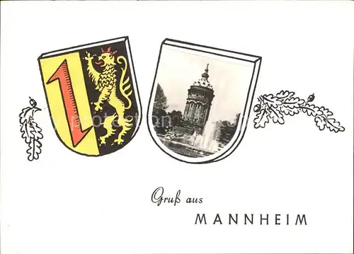 Mannheim Wappengruss Turm Fontaene Kat. Mannheim