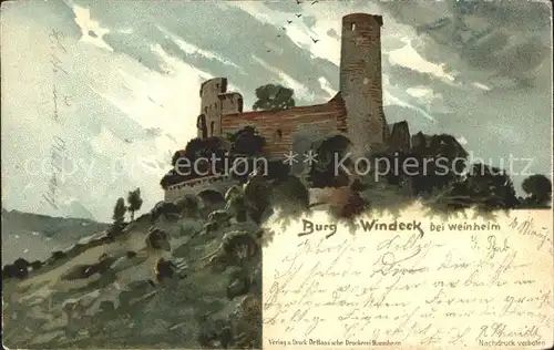 Weinheim Bergstrasse Burg Windeck Kuenstlerkarte Kat. Weinheim