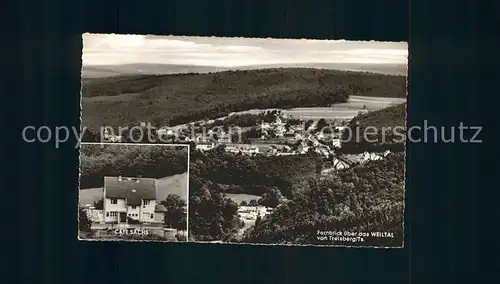 Treisberg Blick ueber das Weiltal Cafe Pension Sachs Kat. Schmitten