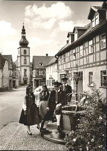 Gersfeld Rhoen Trachtengruppe am Dorfbrunnen Kirche Kat. Gersfeld (Rhoen)