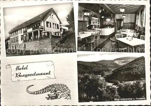 Altweilnau Hotel Burgrestaurant Gaststube Blick zum Weiltal und Treisberg Kat. Weilrod