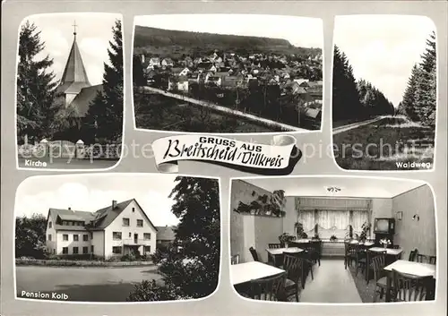 Breitscheid Hessen Kirche Waldweg Pension Kolb Gaststube Kat. Breitscheid