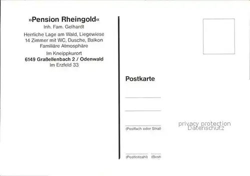 Grasellenbach Pension Rheingold Zeichnung Kat. Grasellenbach