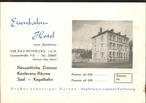 Bad Homburg Eisenbahn Hotel Lageplan Kat. Bad Homburg v.d. Hoehe