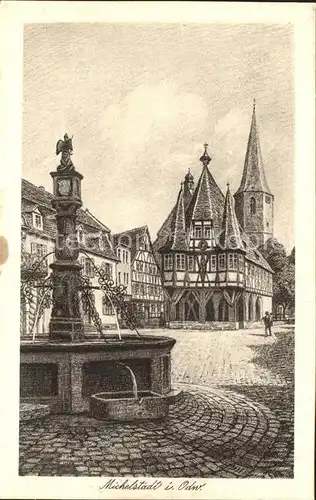 Michelstadt Rathaus mit Brunnen Kat. Michelstadt