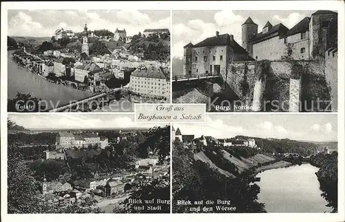 Burghausen Salzach Totale Burg Nordseite Stadtblick Burg und Woersee Kat. Burghausen