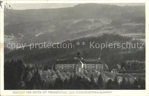 St Englmar Kloster Kostenz mit Predigtstuhl und Hirschensteinauslaeufer Kat. Sankt Englmar