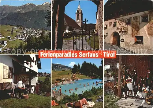 Serfaus Tirol Total Kirche Hotel Schwimmbad Trachten Kat. Serfaus