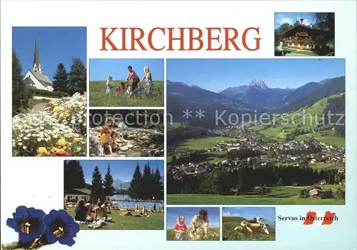 Kirchberg Tirol Kirche Radfahrer Schwimmbad Panorama Wanderer Rinder Kat. Kirchberg in Tirol
