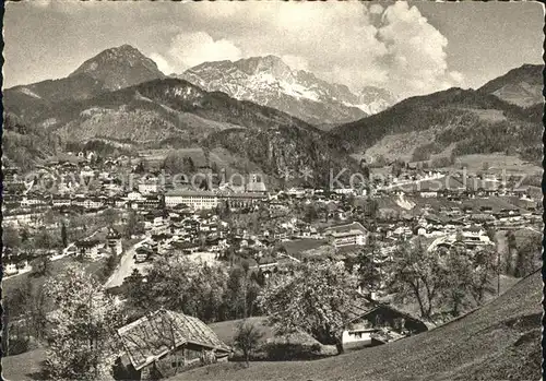 Berchtesgaden Gesamtansicht mit Untersberg und Kneifelspitze Alpenpanorama Kupfertiefdruck Kat. Berchtesgaden