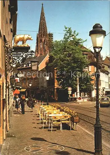 Freiburg Breisgau Oberlinden mit Gasthaus Baeren und Muensterblick Kat. Freiburg im Breisgau