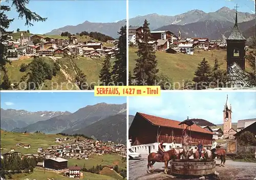 Serfaus Tirol Ortsansichten Dorfpartie Pferdetraenke Kirche Kat. Serfaus