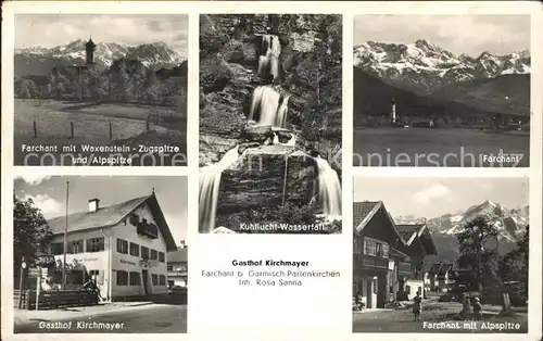 Garmisch Partenkirchen Farchant mit Waxenstein und Zugspitze Gasthof Kirchmayer Alpspitze Kuhflucht Wasserfall Kat. Garmisch Partenkirchen