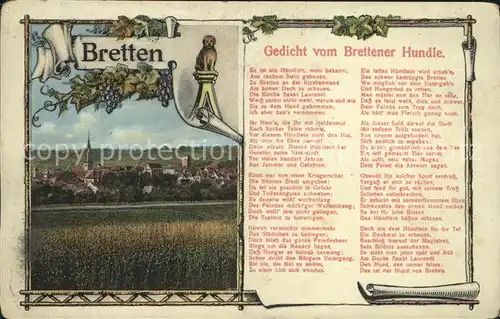 Bretten Baden Stadtblick mit Gedicht vom Brettener Hundle Kat. Bretten