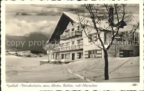 Lachen Nesselwang Gasthof Fremdenheim zum Loewen mit Alpspitze Kat. Nesselwang