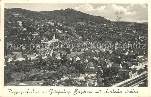 Zwingenberg Bergstrasse mit Auerbacher Schloss Fliegeraufnahme Kat. Zwingenberg