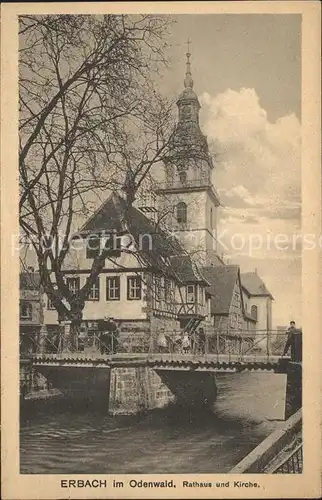 Erbach Odenwald Rathaus und Kirche Kat. Erbach