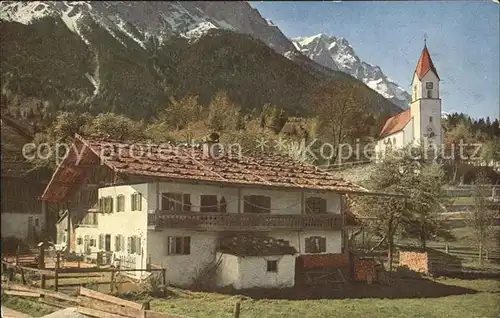 Obergrainau Bauernhof Kirche Zugspitze Kat. Grainau