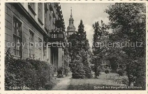 Erbach Odenwald Schloss mit Vorgarten und Kirchturm Kat. Erbach