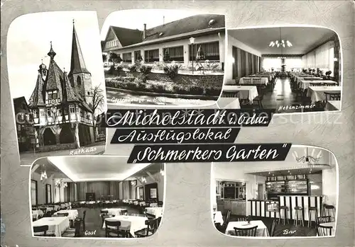 Michelstadt Rathaus Schmerkers Garten Blick auf Terrasse Nebenzimmer Saal Bar Kat. Michelstadt