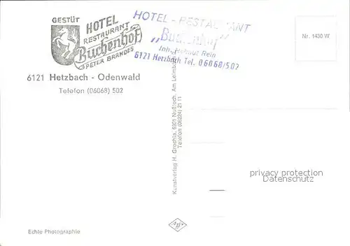 Hetzbach Hotel Restaurant Buchenhof Gastraum Kat. Beerfelden