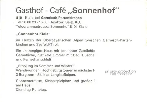 Klais Gasthaus Cafe Sonnenhof Kat. Kruen