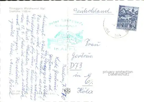 Alpl Roseggers Waldheimat Fliegeraufnahme Kat. Krieglach