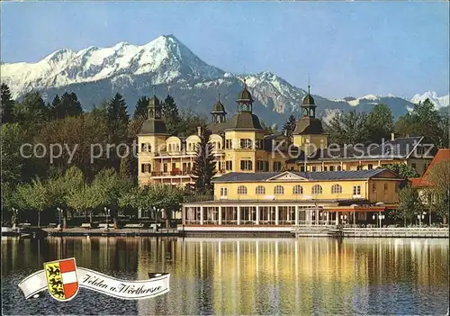 Velden Woerther See Promenade mit Schloss und Mittagskogel Kat. Velden am Woerther See