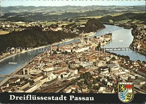 Passau Fliegeraufnahme Dreifluessestadt Inn Ilz Donau Kat. Passau