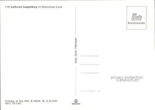 Langenburg Wuerttemberg Fliegeraufnahme Kat. Langenburg