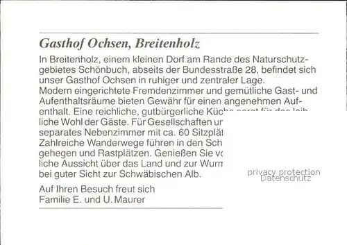 Breitenholz Gasthaus Ochsen Kat. Ammerbuch