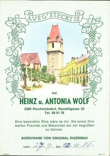 Perchtoldsdorf Heinz und Antonia Wolf Restaurant Kat. Perchtoldsdorf