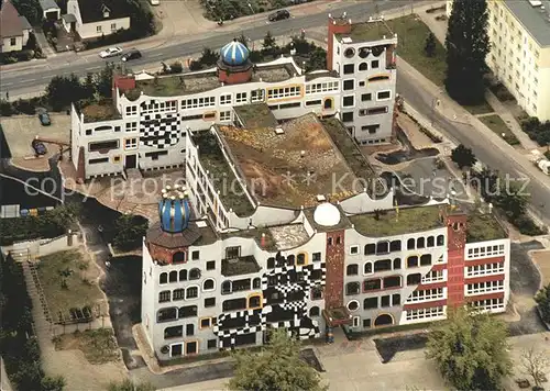 Wittenberg Lutherstadt Fliegeraufnahme Martin Luther Gymnasium gestaltet von Friedensreich Hundertwasser Kat. Wittenberg