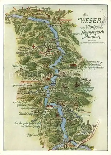 Vlotho Landkarte Weser von Vlotho bis Hannoversch Muenden Kat. Vlotho