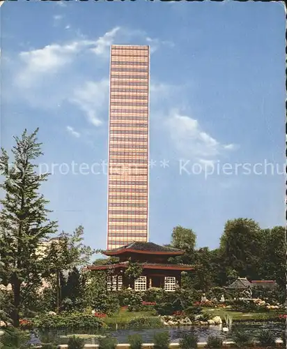 Leverkusen Bayer Hochhaus mit japanischem Garten Kat. Leverkusen