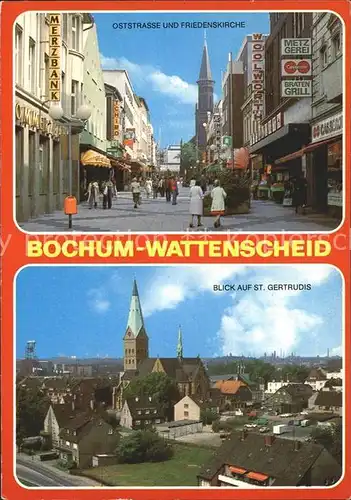 Wattenscheid Oststrasse und Friedenskirche Blick auf Sankt Gertrudis Kat. Bochum