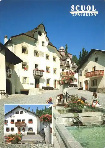 Scuol GR Dorfplatz mit Brunnen Kat. Scuol