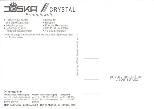 Bodenmais Joska Crystal Glaskunst Restaurant Helmut Kohl Kat. Bodenmais